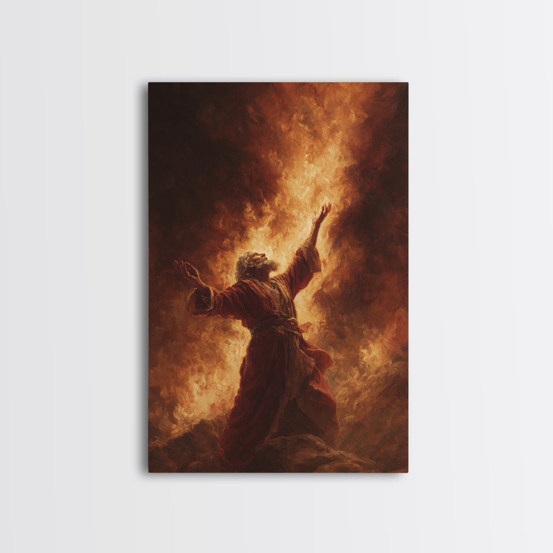 Dramatic Figure Kneeling With Angelic Being Bathed In Radiant Light Religious Spiritual Wall Art Framed Canvas Print For Inspirational Decor