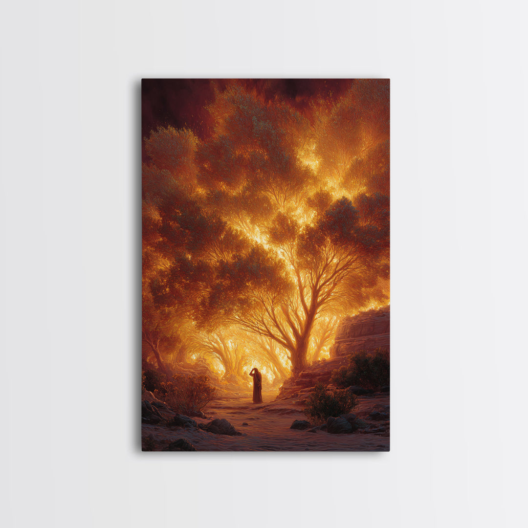 Fiery Forest Landscape With Lone Figure At Sunset | Contemporary Art Wall Art Canvas Print For Living Room Decor