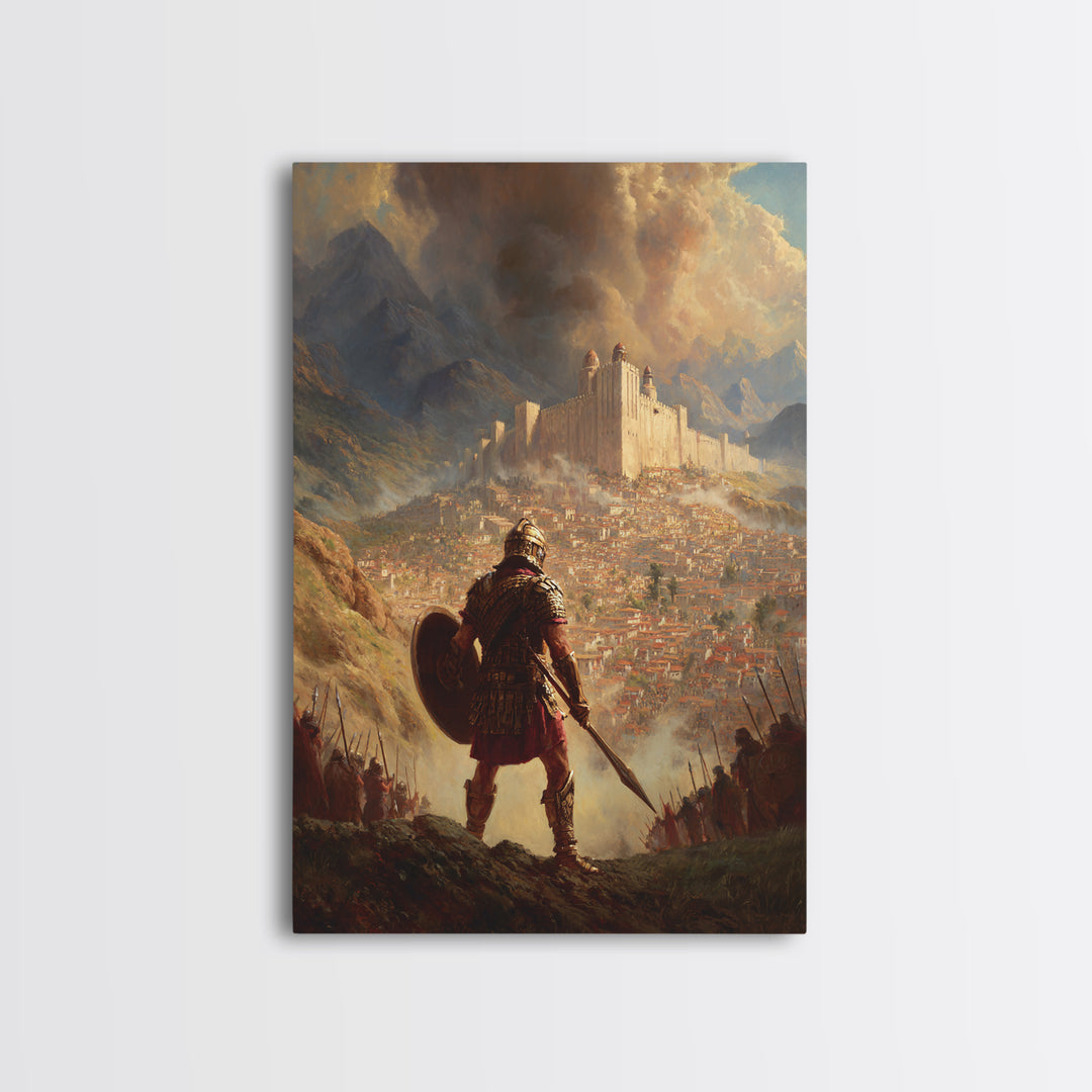 Epic Medieval Warrior Facing Grand Castle Oil Painting Canvas Print For Living Room Decor And Historical Art Lovers