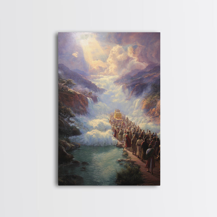 Dramatic Biblical Crossing River Scene Religious Wall Art Framed Canvas Print Spiritual Home Decor