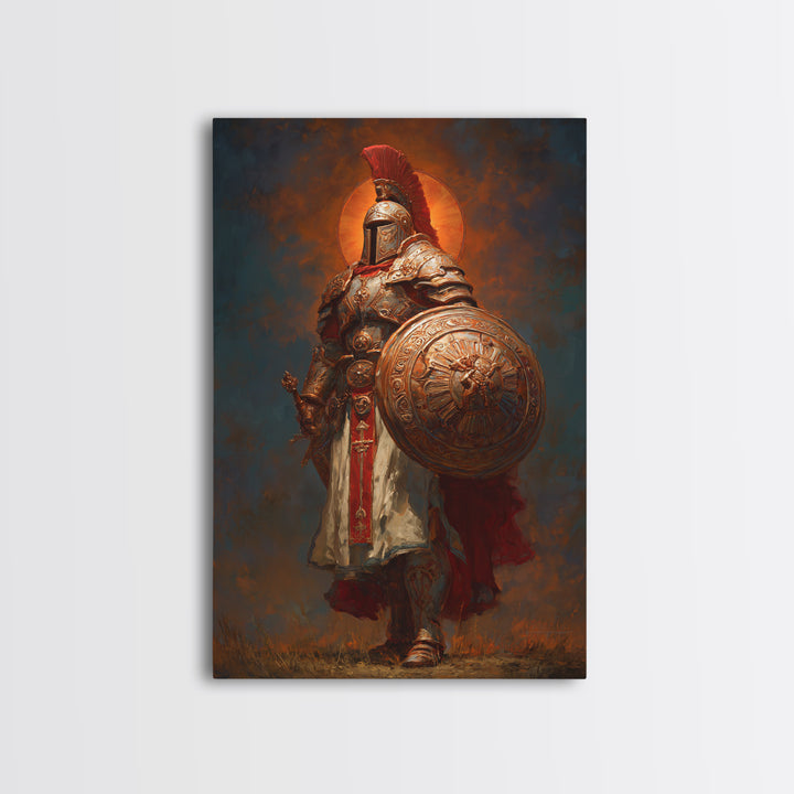 Powerful Ancient Roman Warrior Painting With Gold Armor And Red Plume Wall Art Historical Canvas Print Home Decor