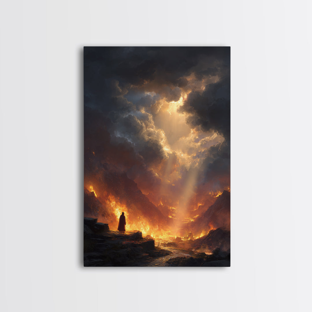 Mystical Forest Scene With Sunlight Streaming Through Trees And Wooden Cross Wall Art Framed Canvas Print For Christian Home Decor