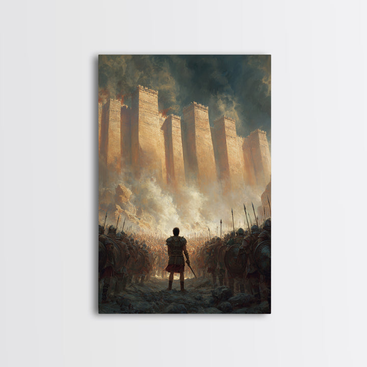 Massive Army Gathered Before Ancient Walls Historic Battle Wall Art Framed Canvas Print For Living Room Decor