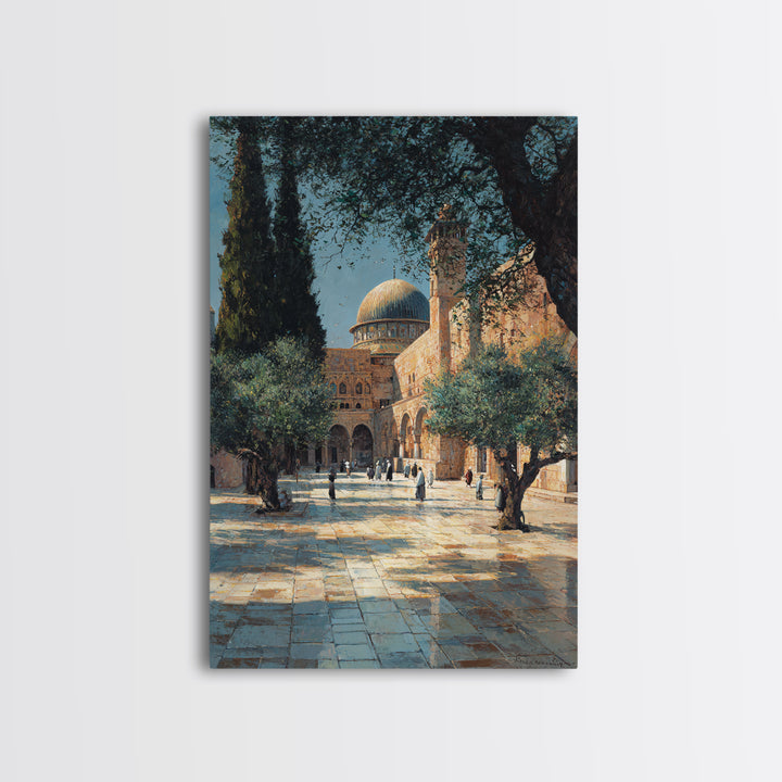 Serene Historic Middle Eastern Courtyard With Dome And Olive Trees Wall Art Canvas Print For Home Decor