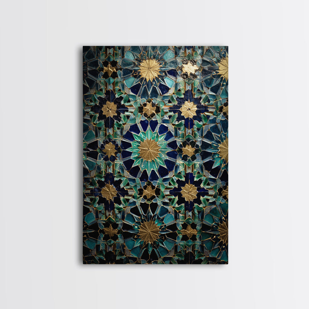 Intricate Moroccan Tile Pattern Photography Wall Art Print Framed Canvas Print For Boho And Mediterranean Decor