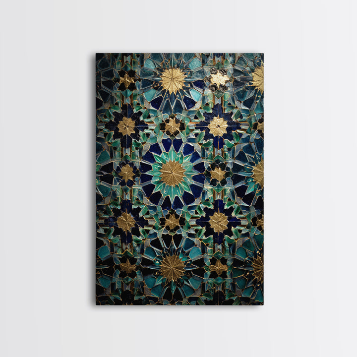 Intricate Moroccan Tile Pattern Photography Wall Art Print Framed Canvas Print For Boho And Mediterranean Decor