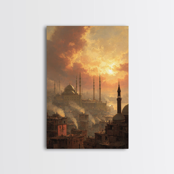Sunset Over Ancient City Landscape Oil Painting Canvas Print Wall Art For Living Room Home Decor And Historical Art Lovers