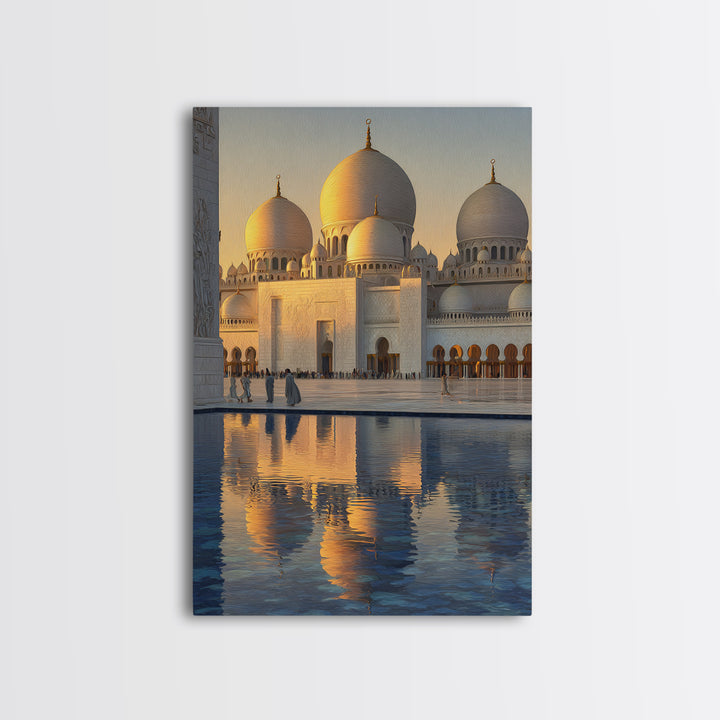 Sunlit Ornate Dome Mosque Architecture Wall Art Framed Canvas Print For Elegant Middle Eastern Home Decor Or Gift