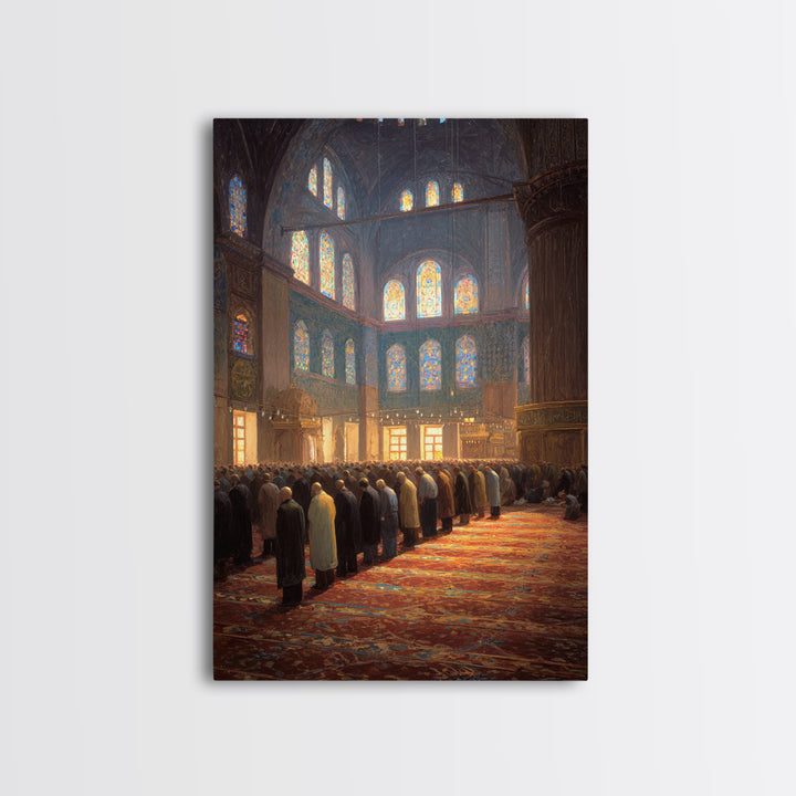 Crowded Mosque Worshippers Prayer Scene Religious Painting Wall Art Canvas Print For Home
