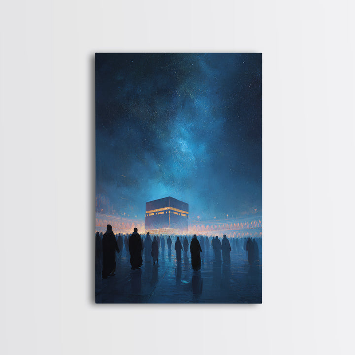 Nighttime Pilgrimage At The Kaaba Under A Starry Sky - Contemporary Art Print For Home Decor Wall Art