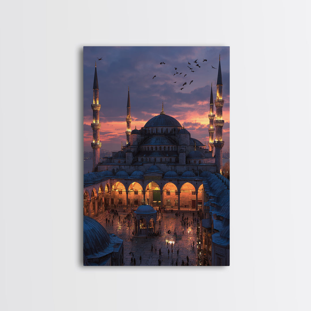 Islamic Geometric Pattern Intricate Gold On Navy Blue Traditional Framed Wall Art Print Islamic Home Decor