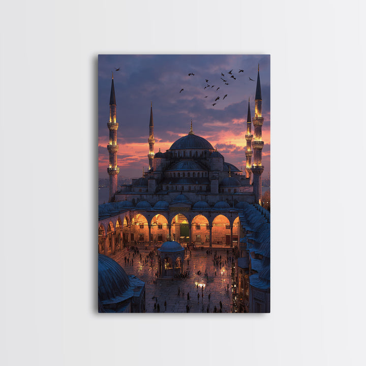 Islamic Geometric Pattern Intricate Gold On Navy Blue Traditional Framed Wall Art Print Islamic Home Decor