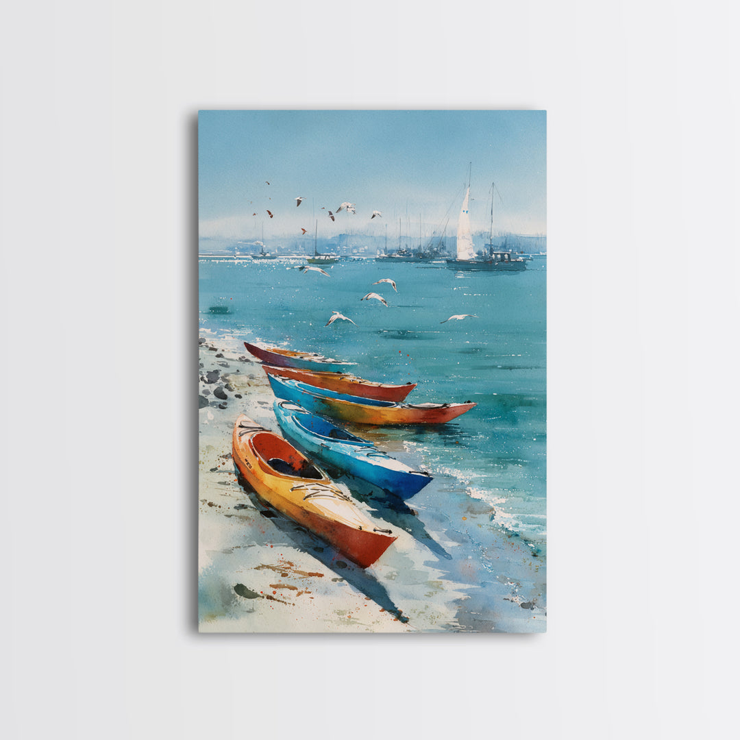 Cozy Porch At Twilight Overlooking Calm Water Body With Lanterns - Warm Wall Art Framed Canvas Print For Rustic Home Decor