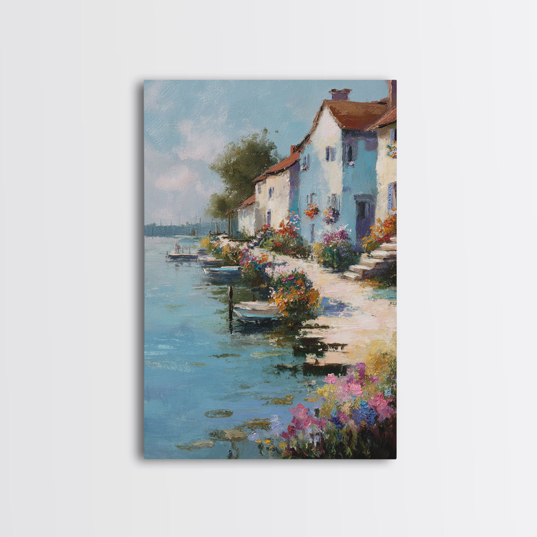 Coastal Blue Hammock Landscape Painting Wall Art Framed Canvas Print For Relaxing Home Decor Gift For Nature Lovers