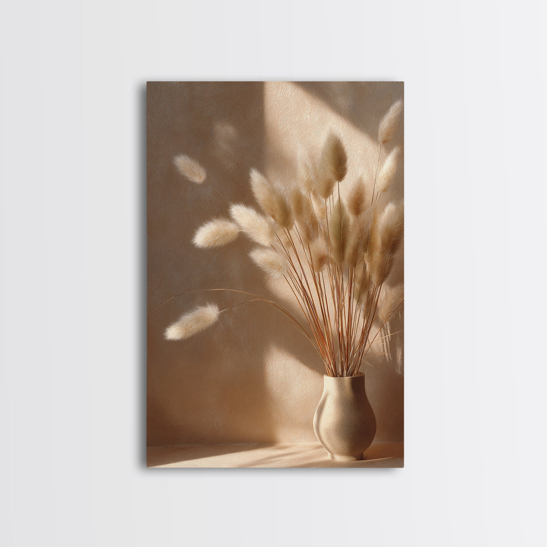 Minimal Pampas Grass In Ceramic Vase Wall Art, Neutral Wall Art, Wabi Sabi Decor, Beige Bedroom Canvas Print Gift For Her