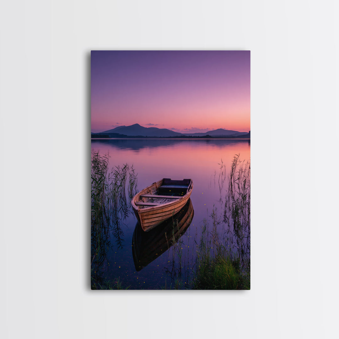Serene Sunset Over Mountain Lake Landscape Photography Wall Art Framed Canvas Print For Tranquil Living Room Decor