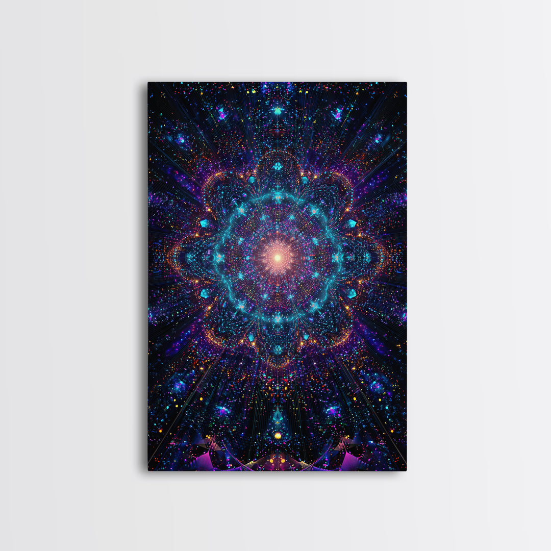Celestial Mandala Starburst Wall Art, Cosmic Galaxy Canvas Print, Psychedelic Space Decor, Yoga Meditation Room Gift For Her