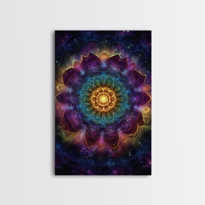 Vibrant Mandala Abstract Wall Art With Glittering Lights Framed Canvas Print For Modern Home Decor