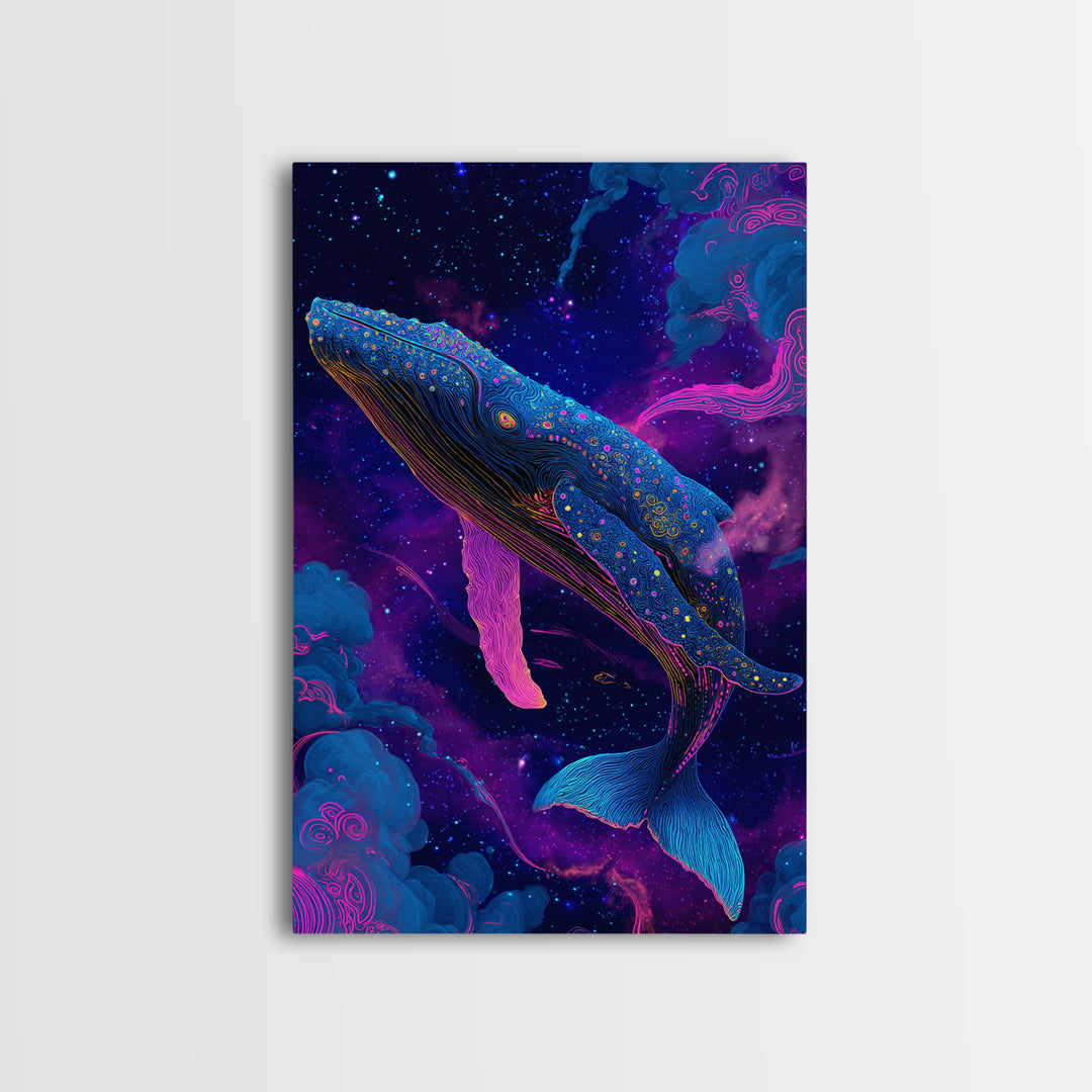 Celestial Whale In Space Canvas Print, Cosmic Ocean Animal Art, Fantasy Wall Art, Nursery Decor, Colorful Galaxy Poster Print