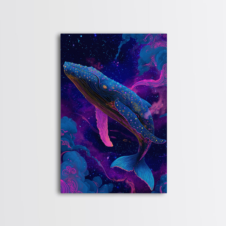 Celestial Whale In Space Canvas Print, Cosmic Ocean Animal Art, Fantasy Wall Art, Nursery Decor, Colorful Galaxy Poster Print