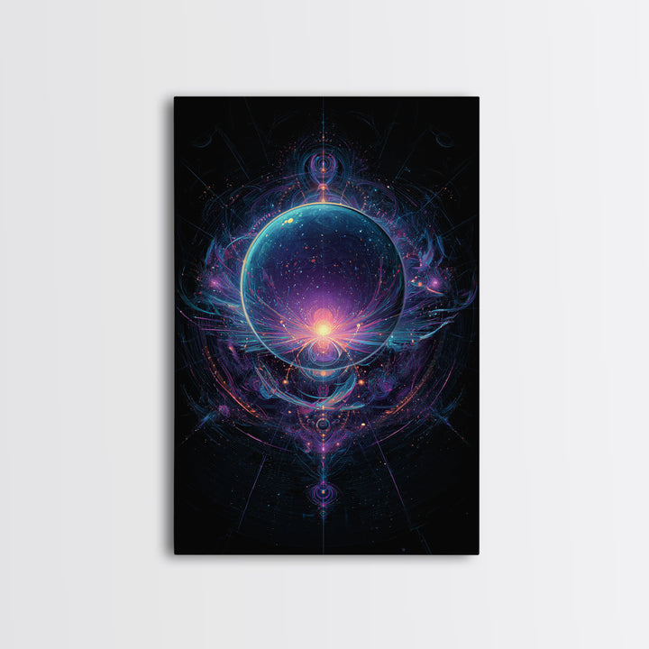 Magic Orb Surrounded By Cosmic Energies Abstract Psychedelic Wall Art Canvas Print For Spiritual Room Decor