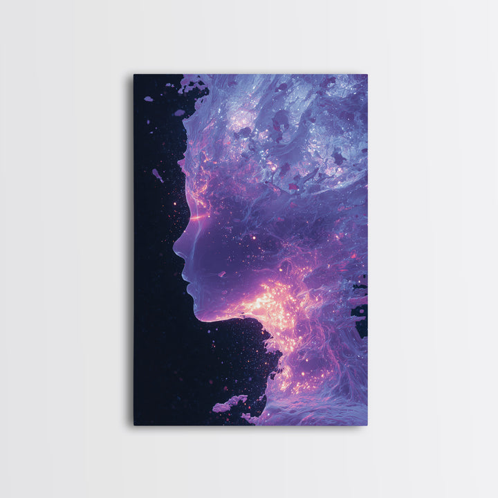 Abstract Futuristic Glowing Face Digital Art Canvas Print Modern Wall Art For Contemporary Home Decor