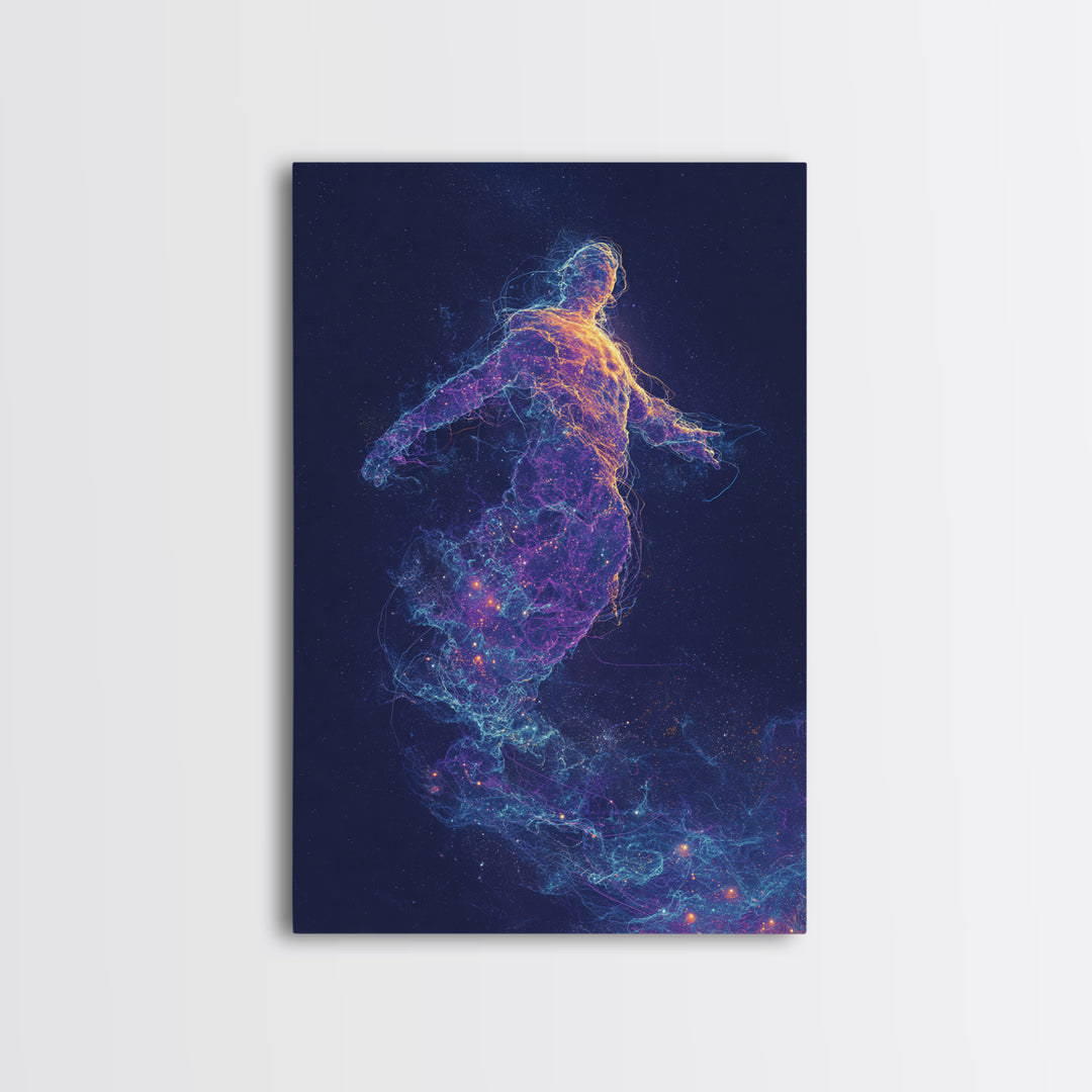 Ethereal Vibrant Abstract Figure Art Print With Neon Colors And Starlight Effects Contemporary Wall Art Print