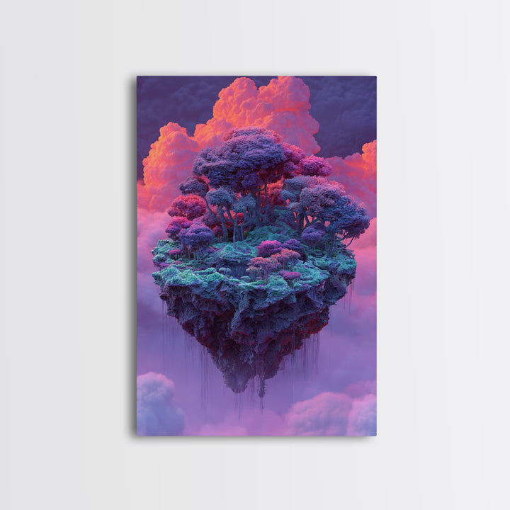 Floating Purple Forest Island Canvas Print, Fantasy Landscape Art, Whimsical Nature Wall Decor For Dreamy Home Decor, Gift For Her