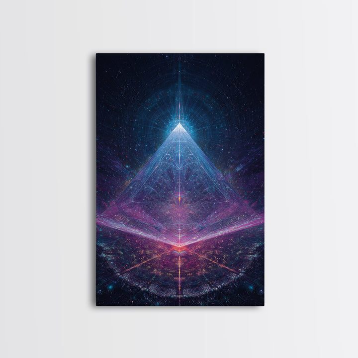 Futuristic Neon Glowing Pyramid Sci Fi Digital Art Canvas Print Modern Abstract Wall Art For Office Home Decor