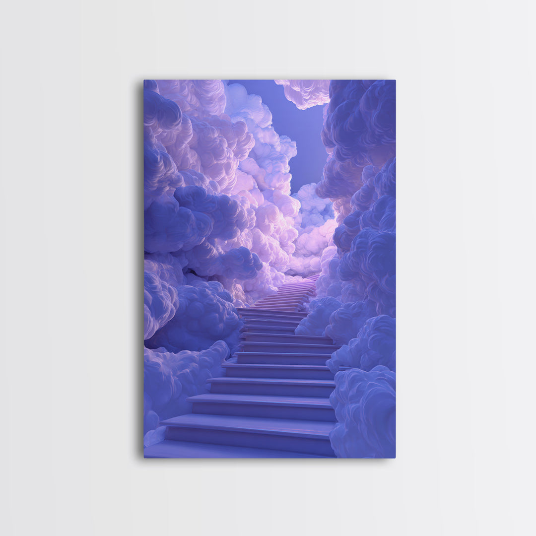 Lavender Cloud Stairway Wall Art, Dreamy Celestial Landscape, Calming Bedroom Decor, Ethereal Poster, Nursery Wall Art Print