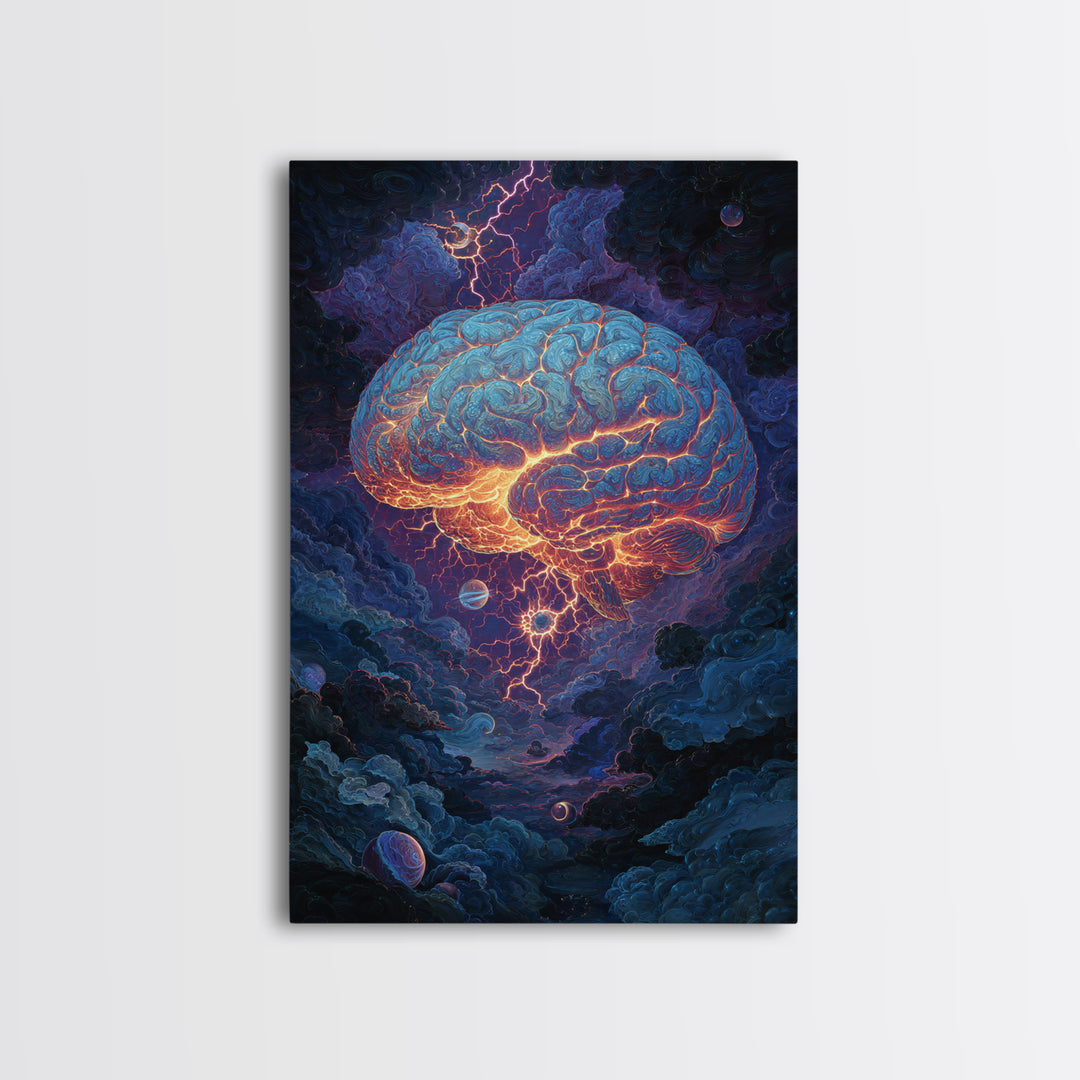 Glowing Storm Brain Wall Art, Neuroscience Anatomy Canvas Print, Dark Academia Medical Office Decor, Psychology Gift For Doctor