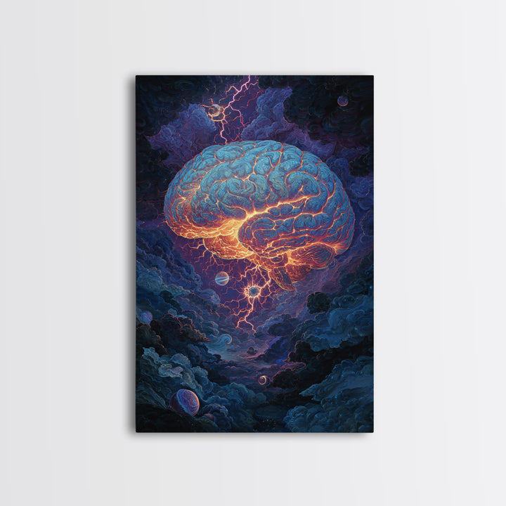 Glowing Storm Brain Wall Art, Neuroscience Anatomy Canvas Print, Dark Academia Medical Office Decor, Psychology Gift For Doctor