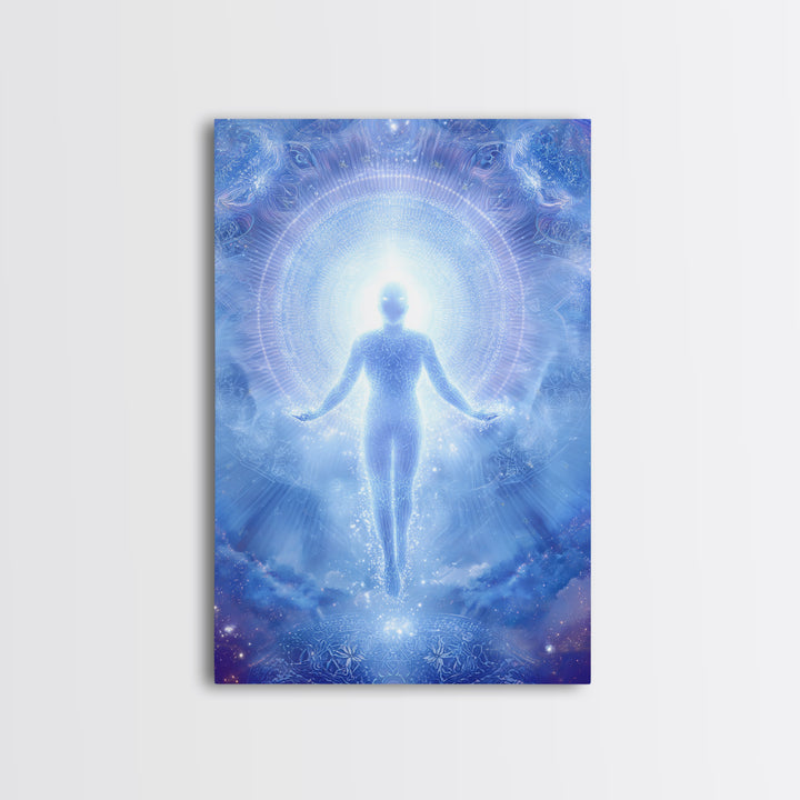 Ethereal Ascending Figure Amid Glowing Light Spiritual Art Print Contemporary Wall Art Canvas Print