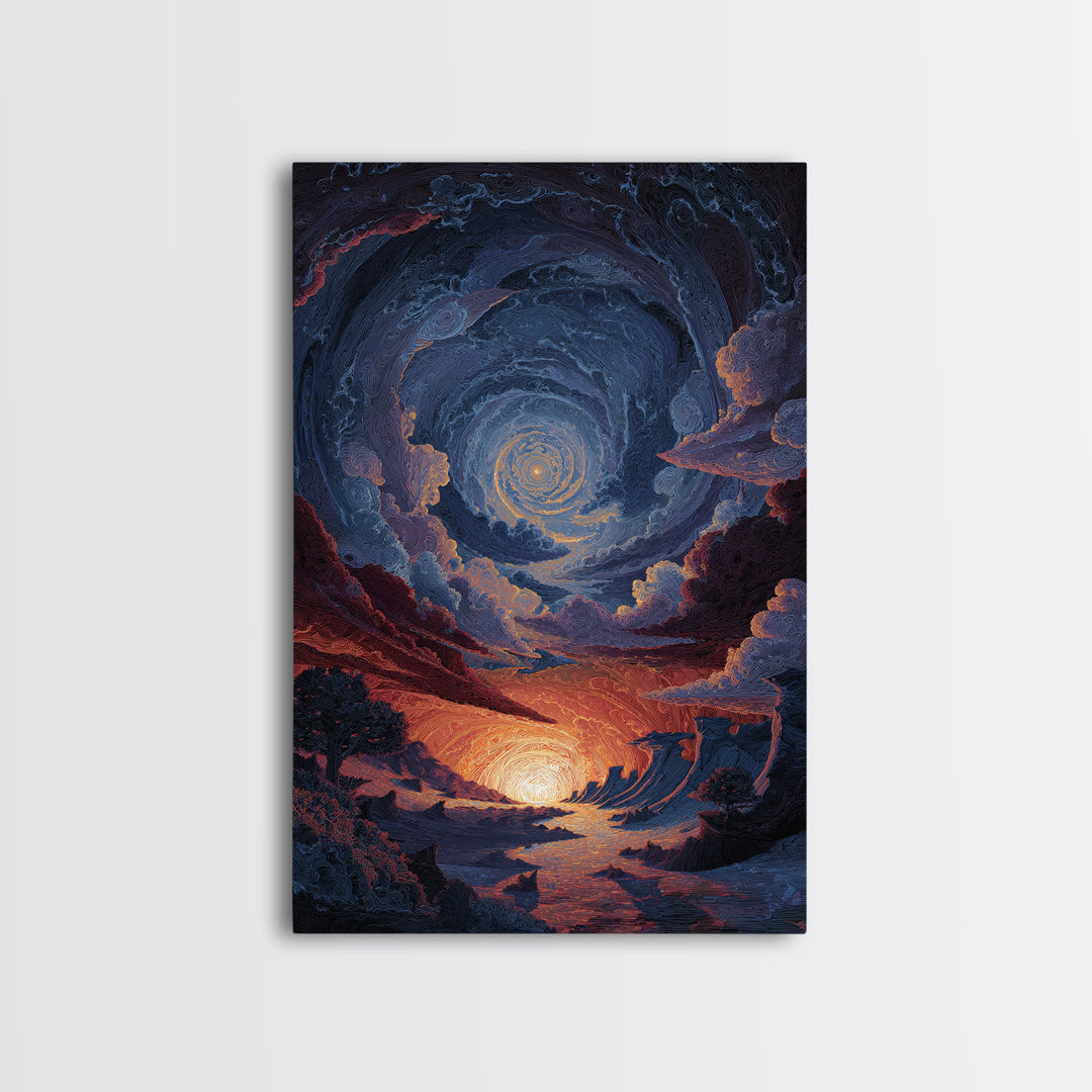 Cosmic Spiral Sunset Wall Art, Surreal Celestial Landscape, Fantasy Space Poster, Mystical Home Decor, Dreamy Room Decor