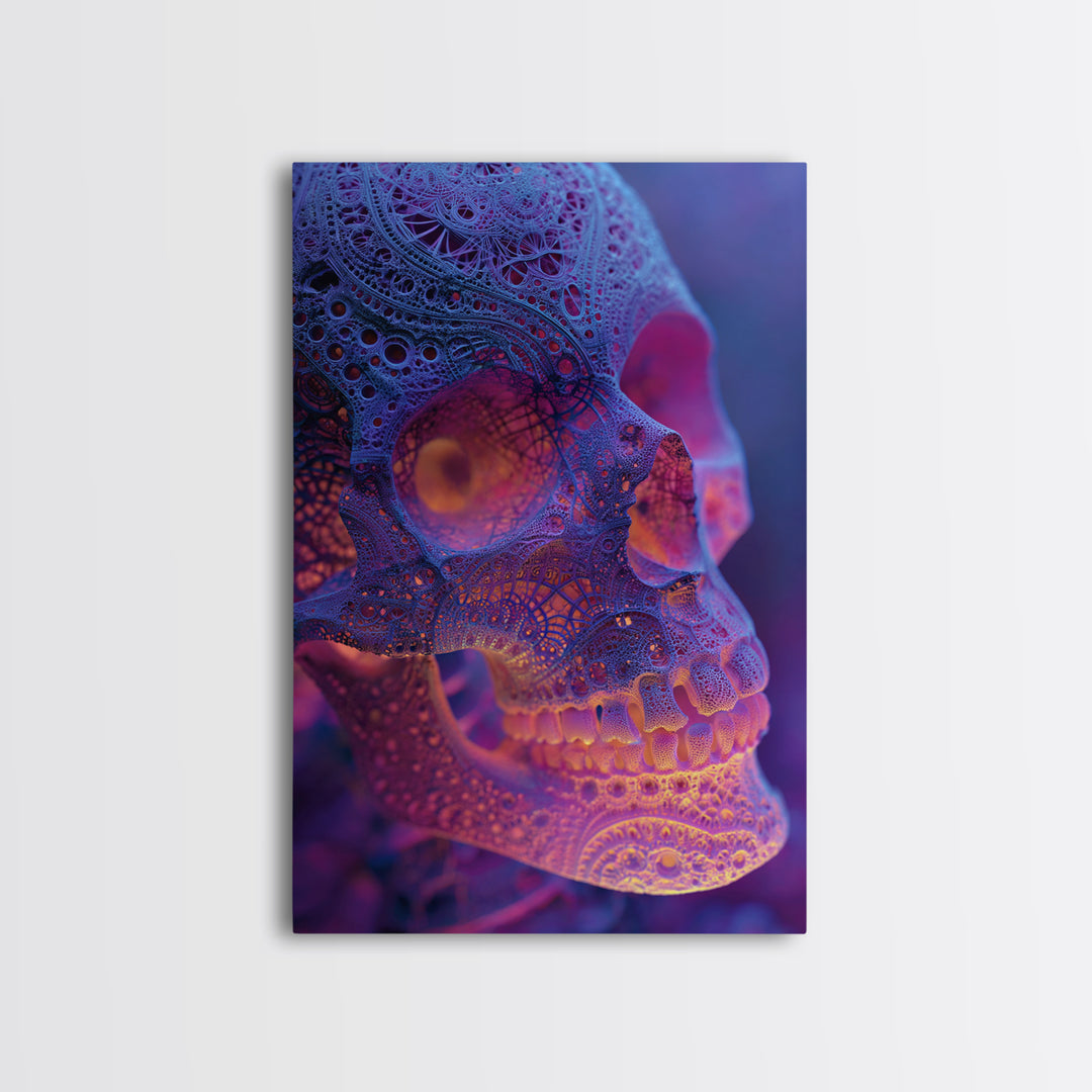 Ornate Lace Skull Wall Art, Gothic Surreal Portrait, Dark Academia Decor, Halloween Canvas Art, Moody Bathroom Wall Decor
