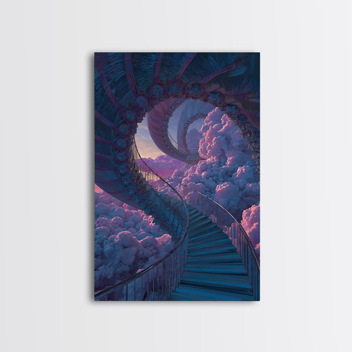 Surreal Cloud Staircase Dreamscape Wall Art, Fantasy Sky Castle Decor, Psychedelic Poster, Mystical Bedroom Art Print Gift