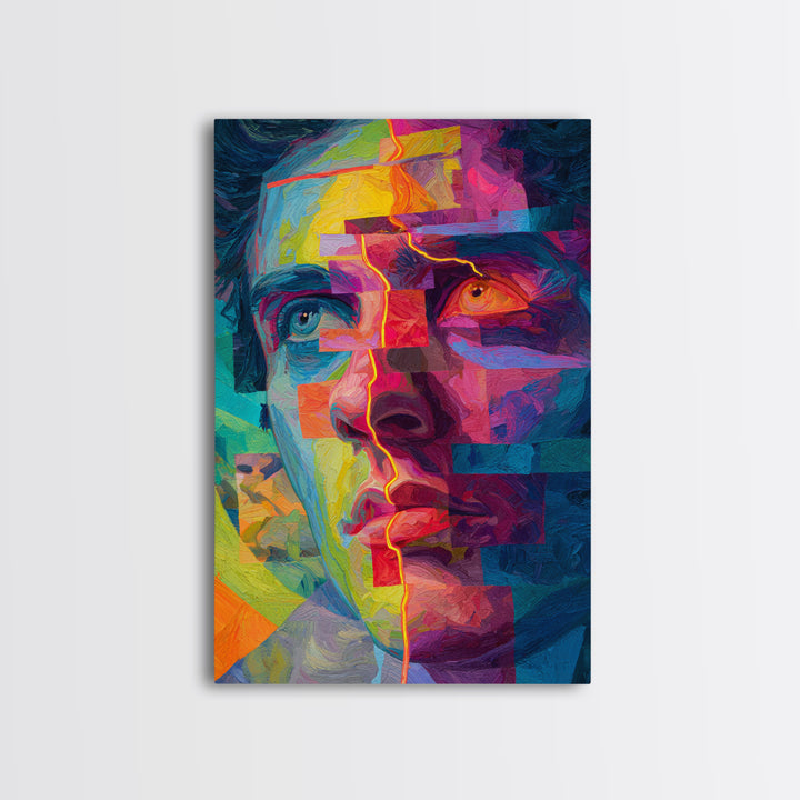 Colorful Abstract Portrait With Bold Brushstrokes And Geometric Lines Wall Art Framed Canvas Print For Modern Art Lovers
