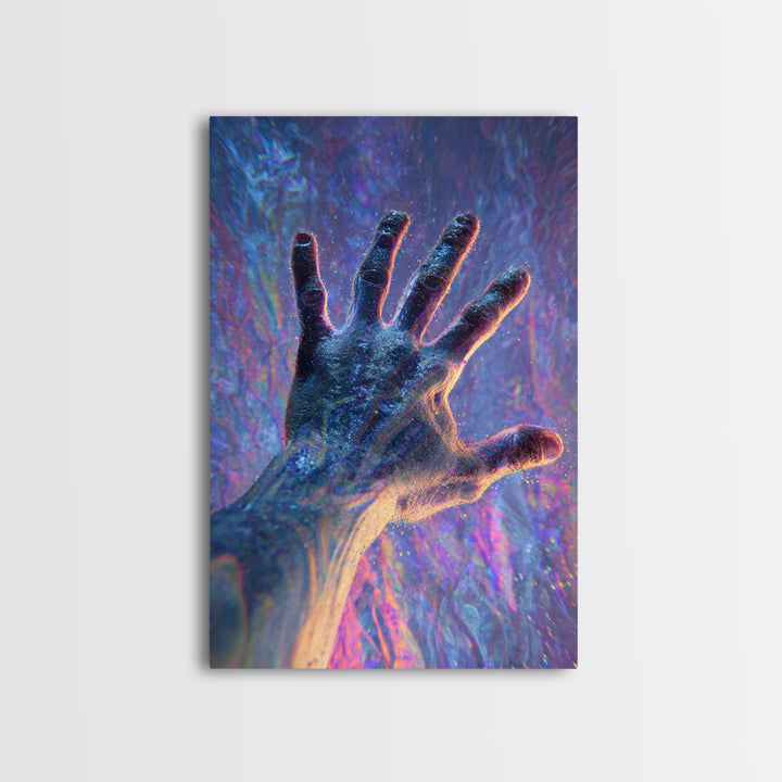 Glowing Reaching Hand Canvas Print, Surreal Human Figure Wall Art, Spiritual Energy Decor, Abstract Psychedelic Gift Idea