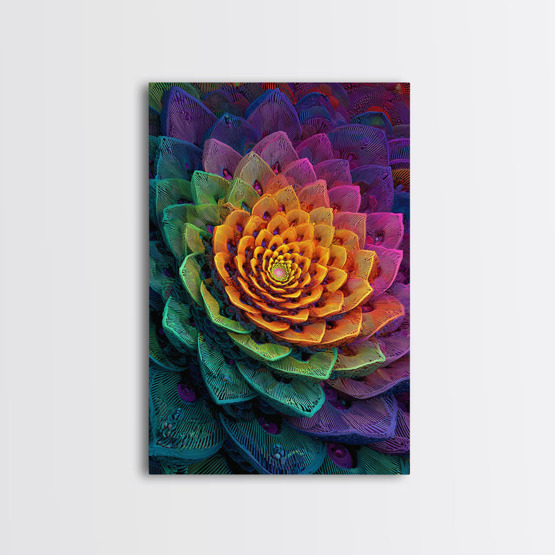 Intricate Abstract Rainbow Succulent Floral Digital Art Print Canvas Wall Art