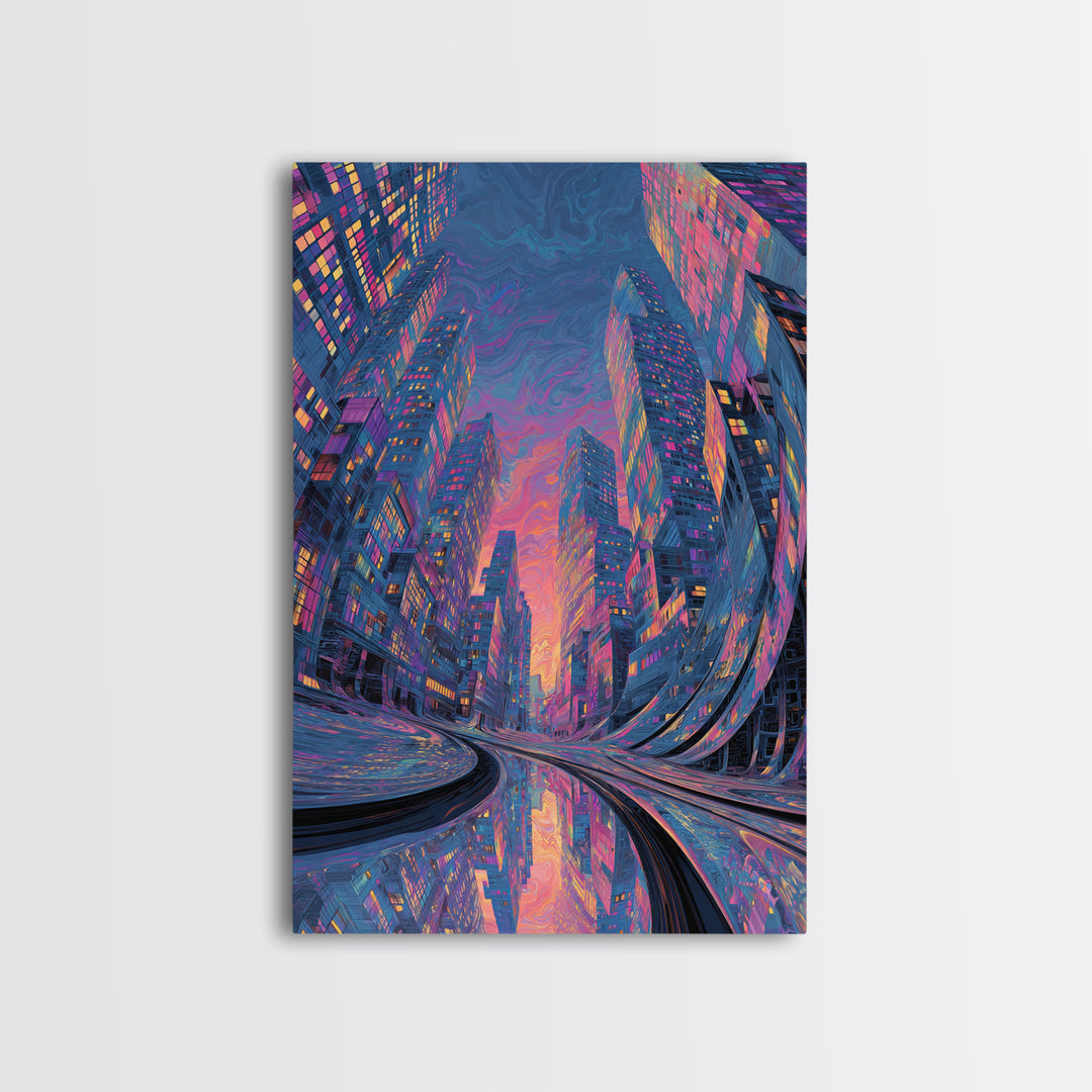 Whimsical Neon Glowing Buddha With Lotus Flowers And Zen Garden Path Wall Art Print Canvas Print Spiritual Home Decor Gift
