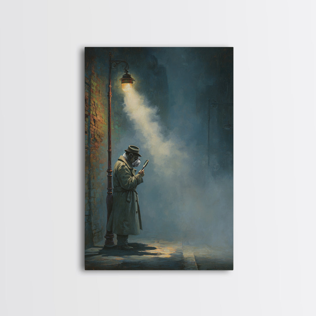 Moody Plague Doctor Under Street Lamp Wall Art, Dark Academia Art Print For Gothic Office Decor And Victorian Wall Decor