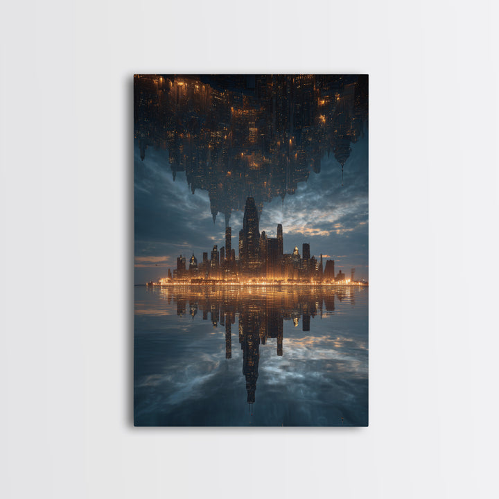 Inverted Futuristic City Canvas Print, Sci Fi Skyline, Cyberpunk Wall Decor, Dystopian Office Art, Modern Home Decor, Statement Artwork