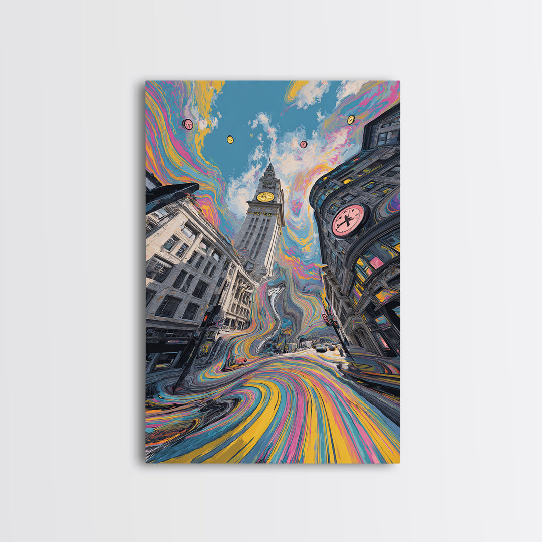 Psychedelic London Clock Tower Wall Art, Colorful Urban Cityscape Print, Surreal Travel Poster, Modern Living Room Decor