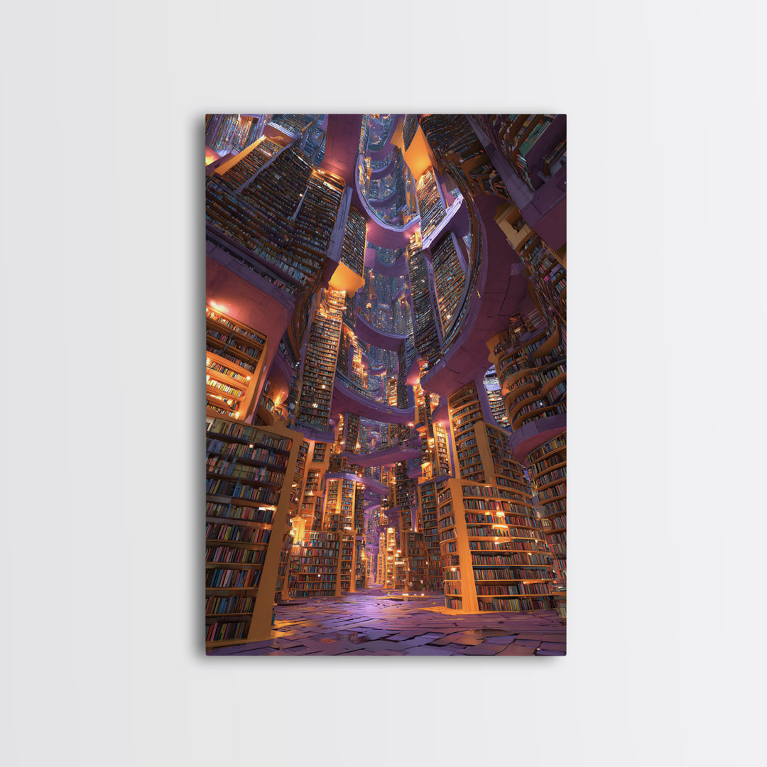 Towering Fantasy Library Wall Art, Magical Bookish Reading Nook Print, Dark Academia Decor, Cozy Home Office Poster Gift