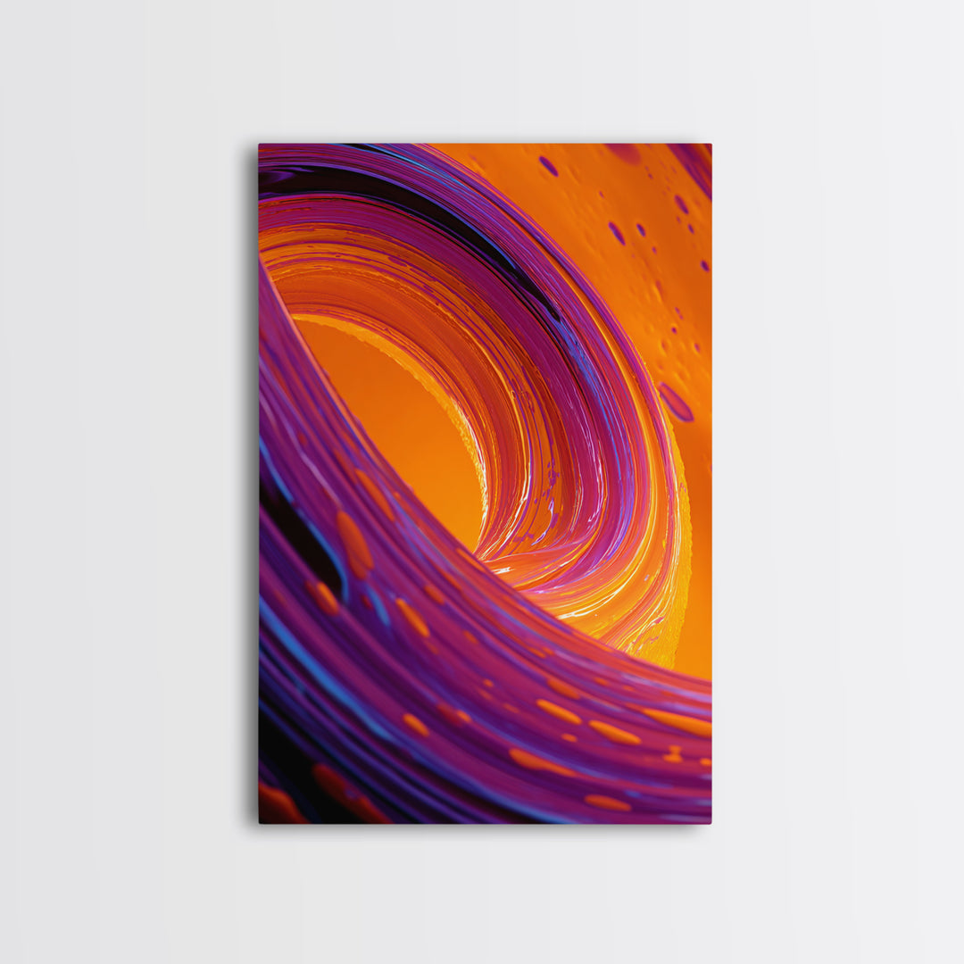 Abstract Orange And Purple Swirl Modern Wall Art Contemporary Digital Canvas Print For Trendy Home Decor And Office