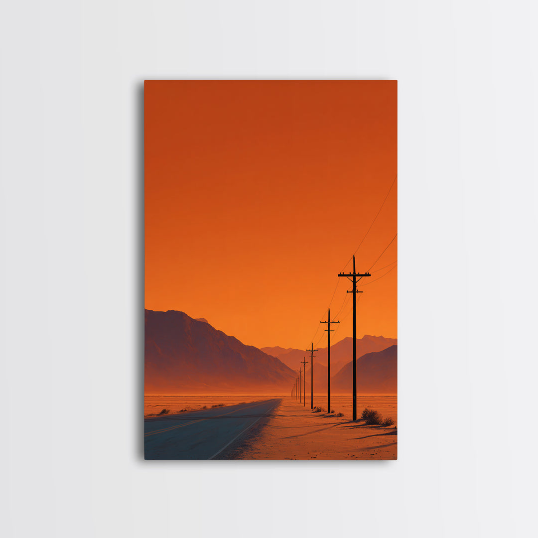 Desert Road Under Orange Sky Minimalist Wall Art Canvas Print For Living Room Modern Home Decor And Office Art