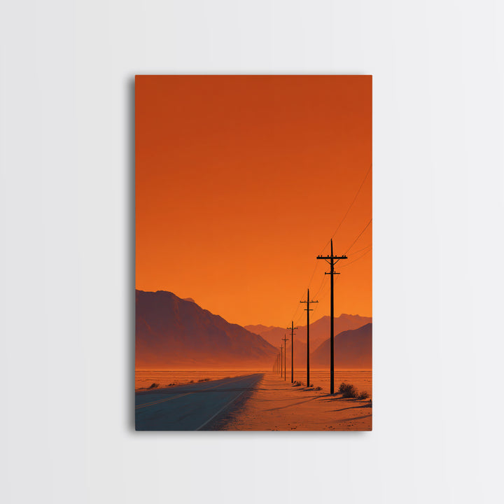 Desert Road Under Orange Sky Minimalist Wall Art Canvas Print For Living Room Modern Home Decor And Office Art