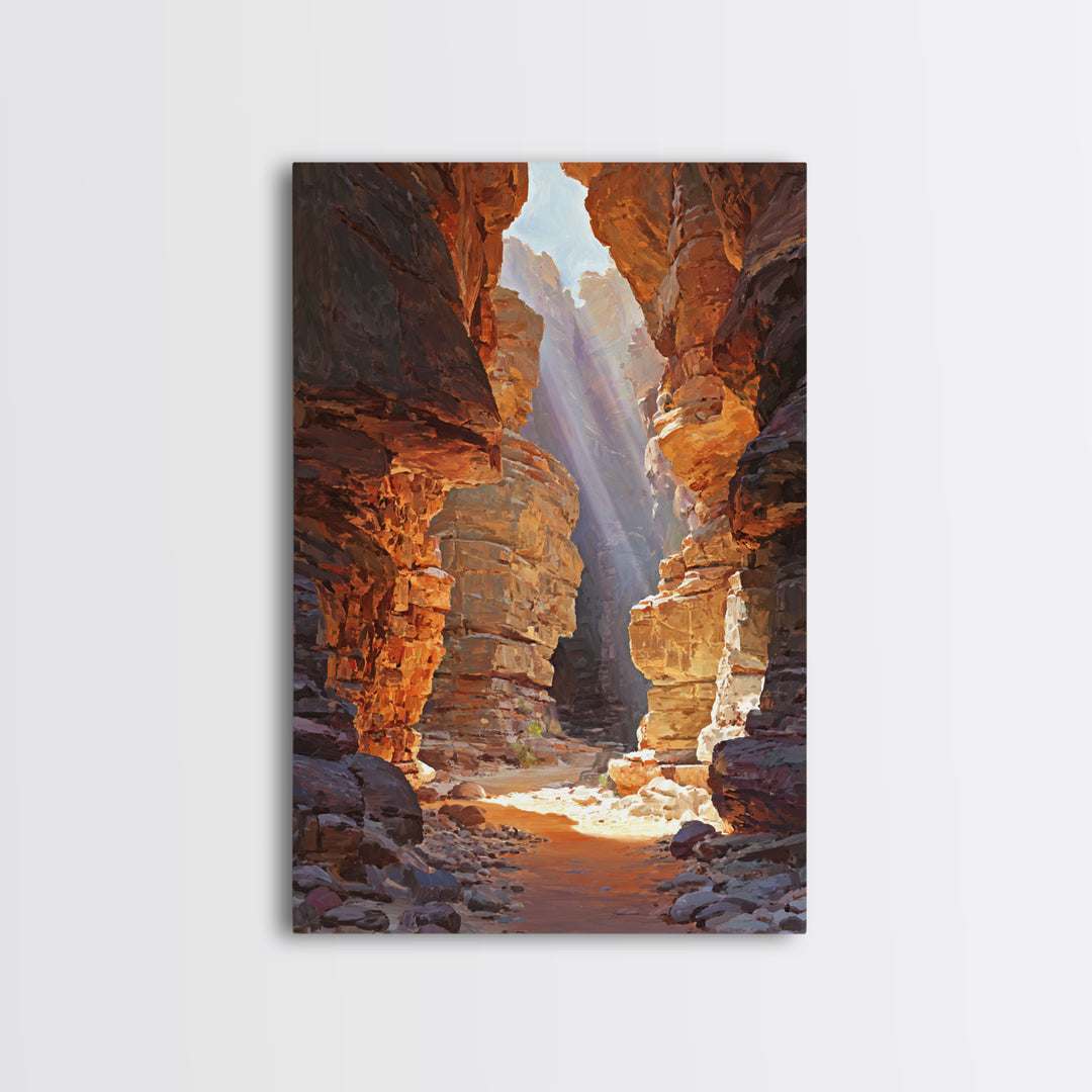 Sunlit Canyon Landscape Oil Painting Wall Art Stunning Nature Scene Framed Canvas Print For Rustic Home Decor