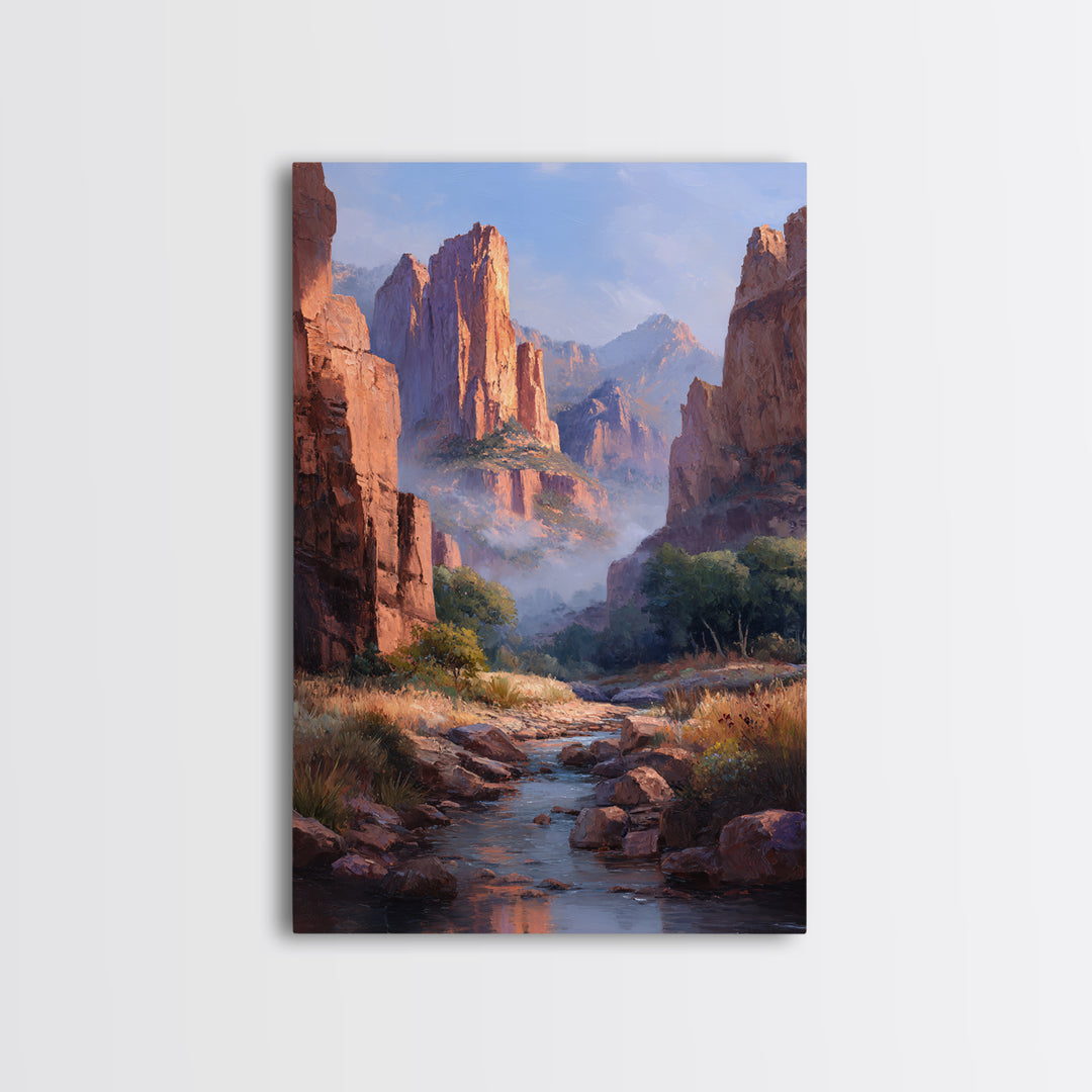 Classic Landscape Oil Painting Canyon River Wall Art Framed Canvas Print For Rustic Home Decor And Gifts