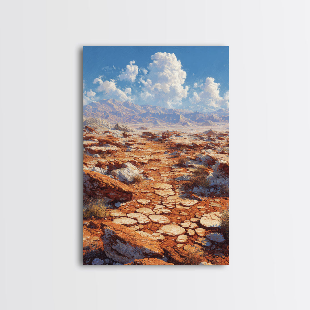 Arid Canyon Dry Landscape With Rocks And Bushes Modern Desert Wall Art Canvas Print For Southwestern Decor